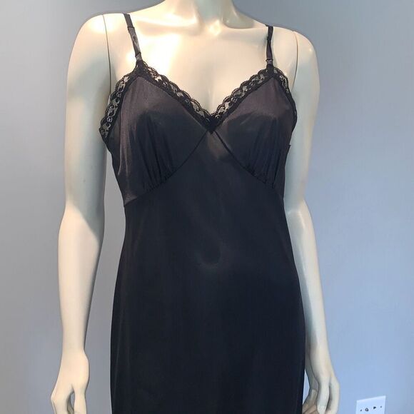 Vintage Slip Dress Black Lace Lingerie Sliperfection Nylon Tricot Antron III - Picture 2 of 11